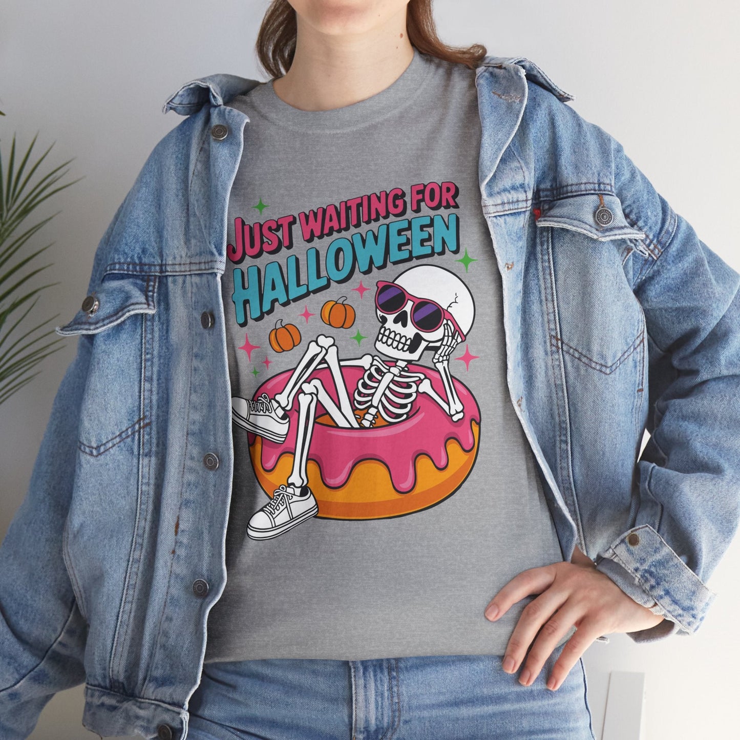 Just Waiting For Halloween Skeleton Donut Summerween Vibes T-Shirt