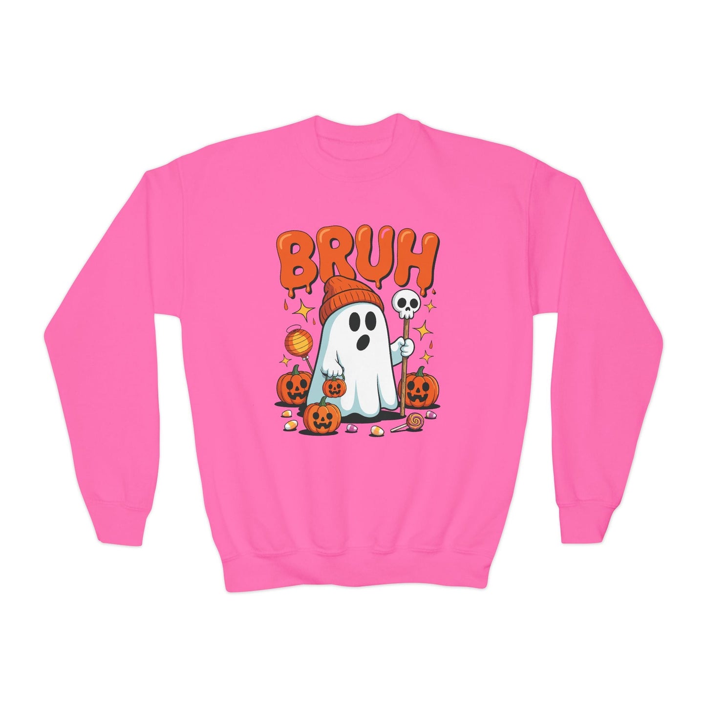 Bruh Ghost Halloween Cute Ghost Trick Or Treat Candy Kids Sweatshirt