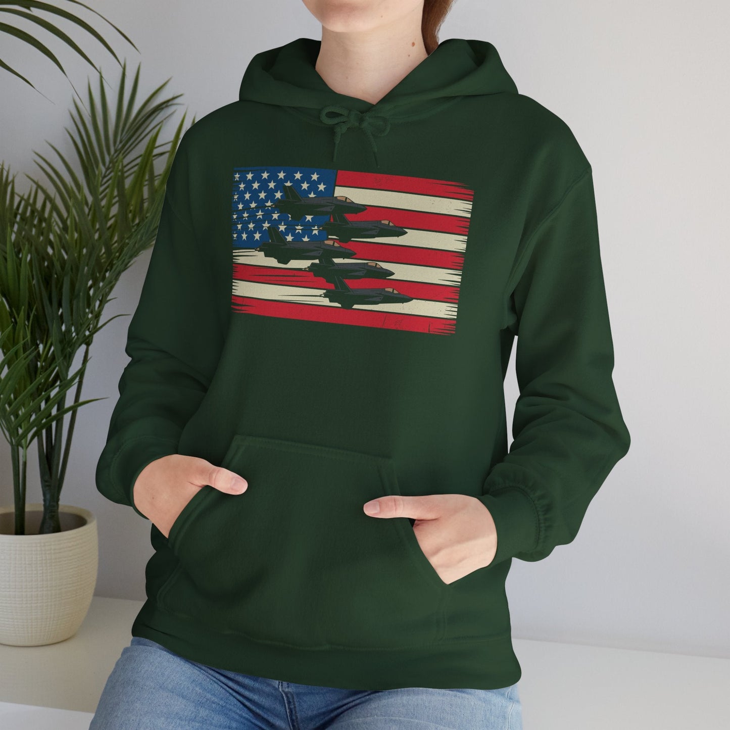 Vintage American Flag USA Fighter Jets 4th of July Patriotic Hoodie