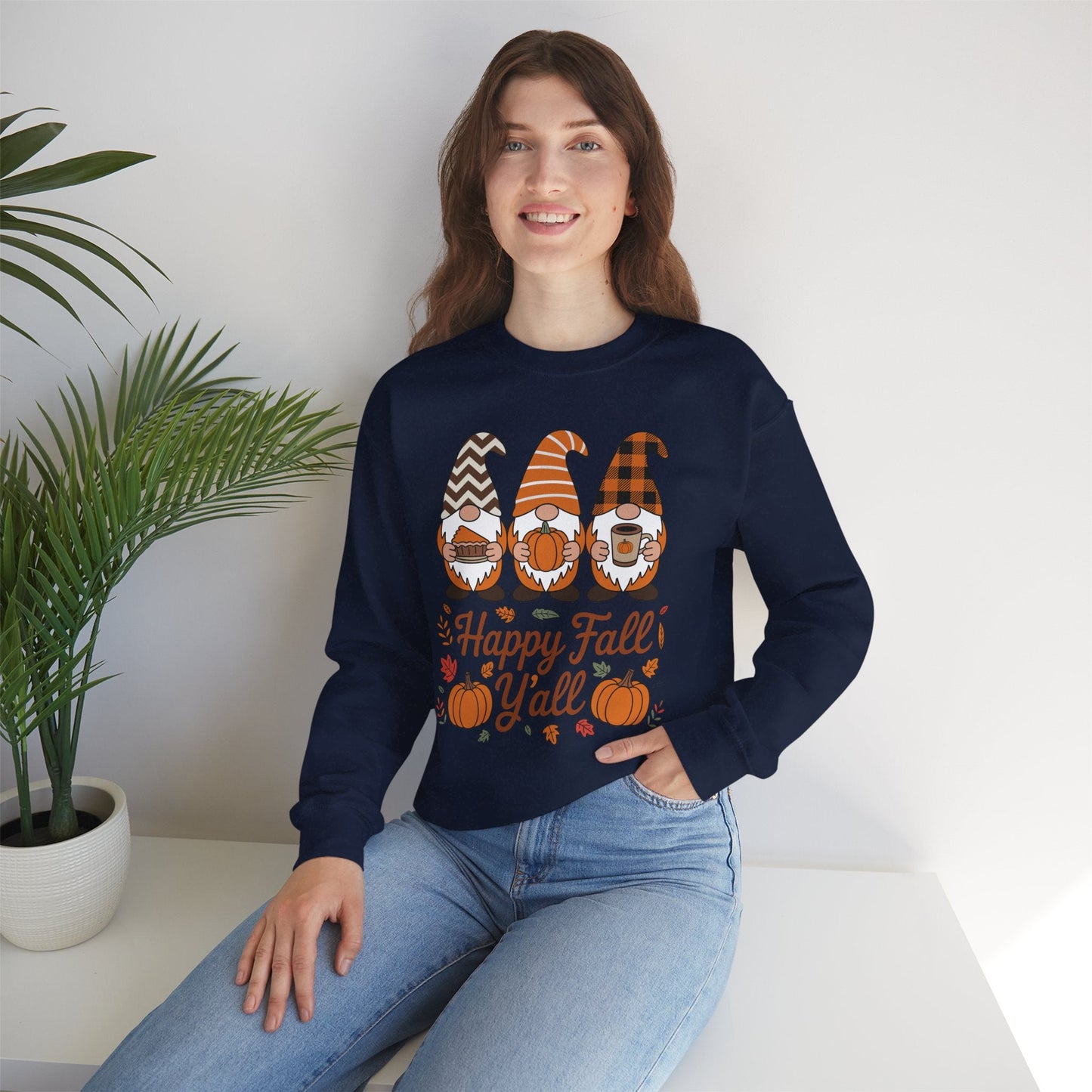 Happy Fall Y'all Gnome Pumpkin Autumn Thanksgiving Men Women Sweatshirt