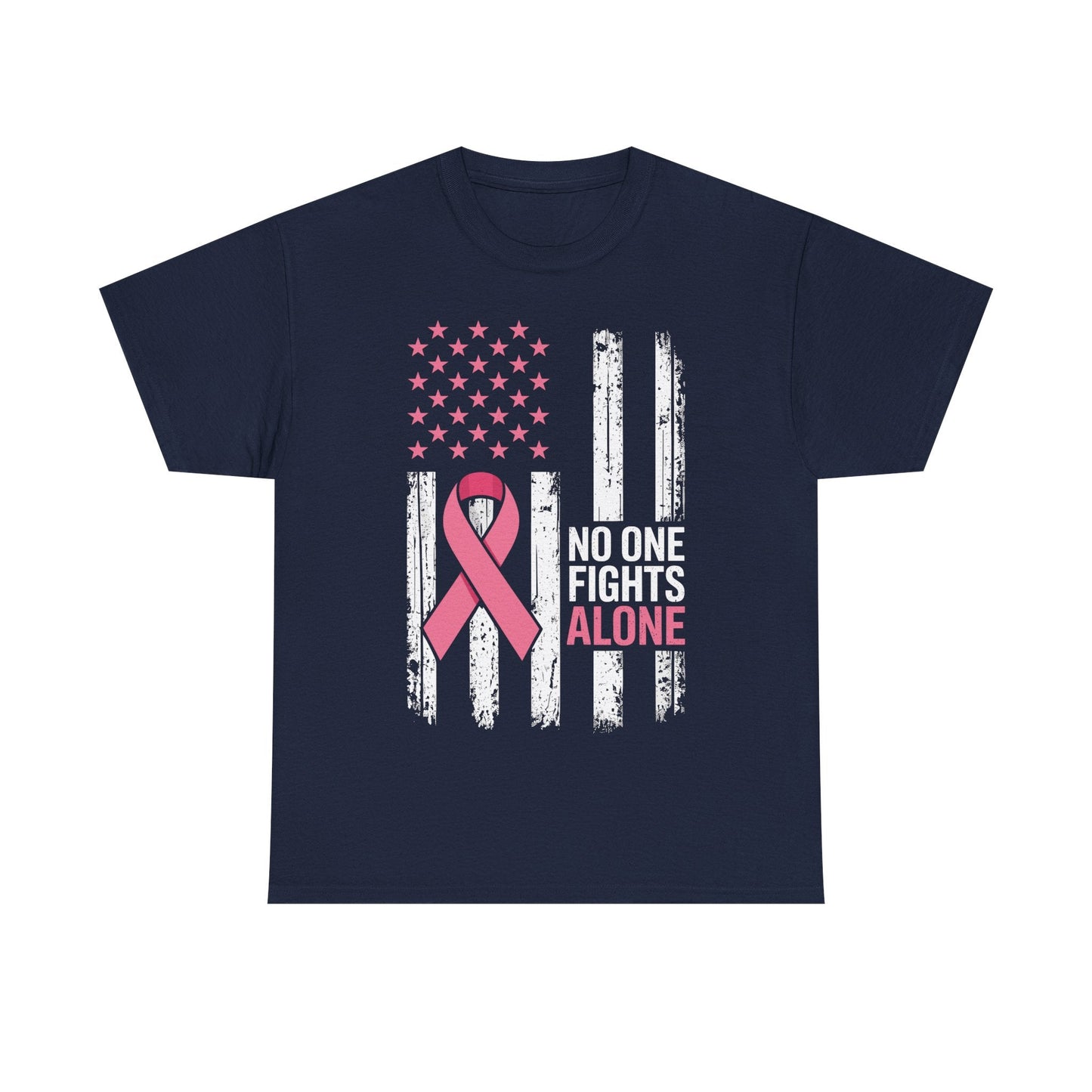 No One Fights Breast Cancer Alone American Flag Pink Ribbon T-Shirt