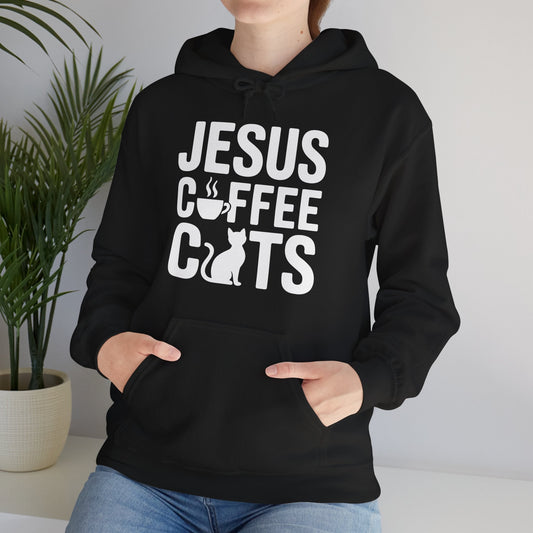 Christian Jesus, Coffee, Cats - Religous Cat Caffeine Lover Hoodie