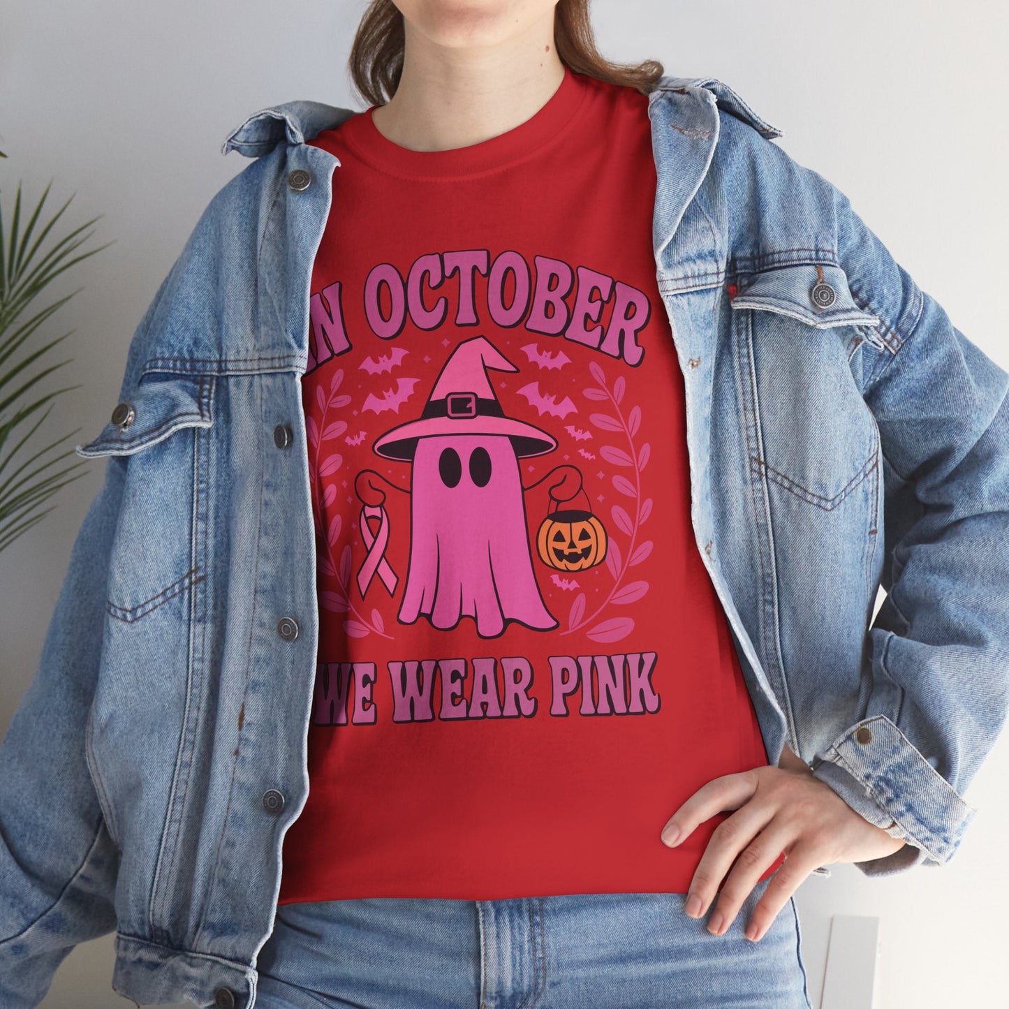 In October We Wear Pink Breast Cancer Awareness Halloween T-Shirt