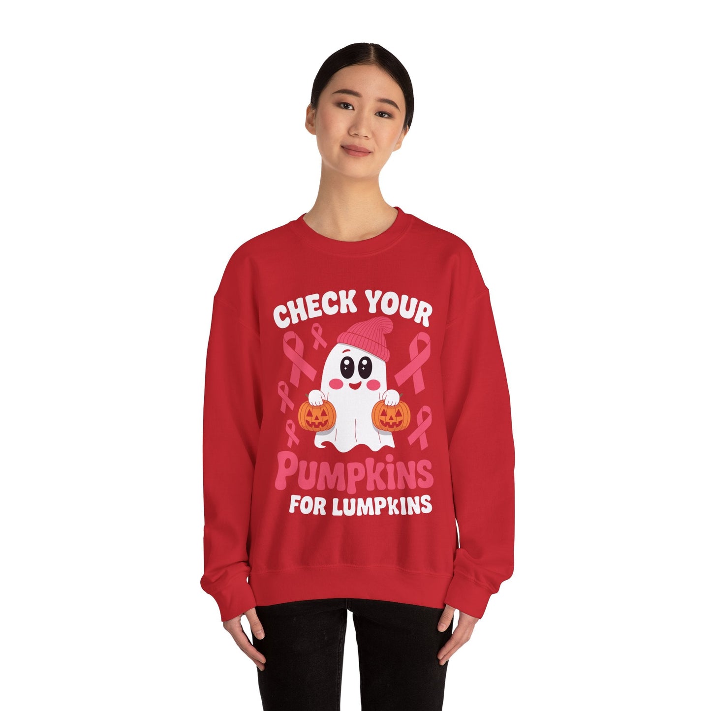 Breast Cancer Halloween Boo Ghost Check Your Pumpkins Womens Sweatshirt