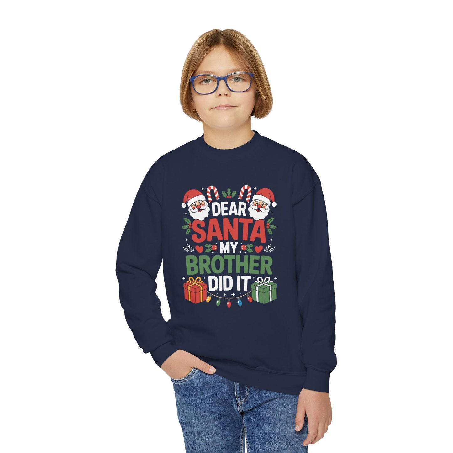 Dear Santa My Brother Did It Funny Christmas Boys Girls Kids Sweatshirt