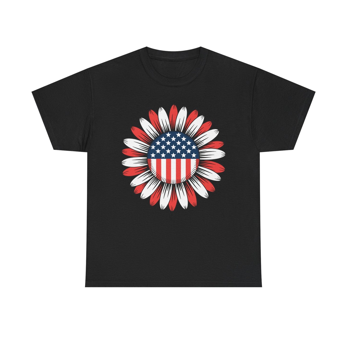 Sunflower American Flag 4th of July Women Men Merica USA T-Shirt