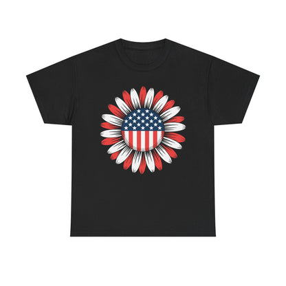 Sunflower American Flag 4th of July Women Men Merica USA T-Shirt