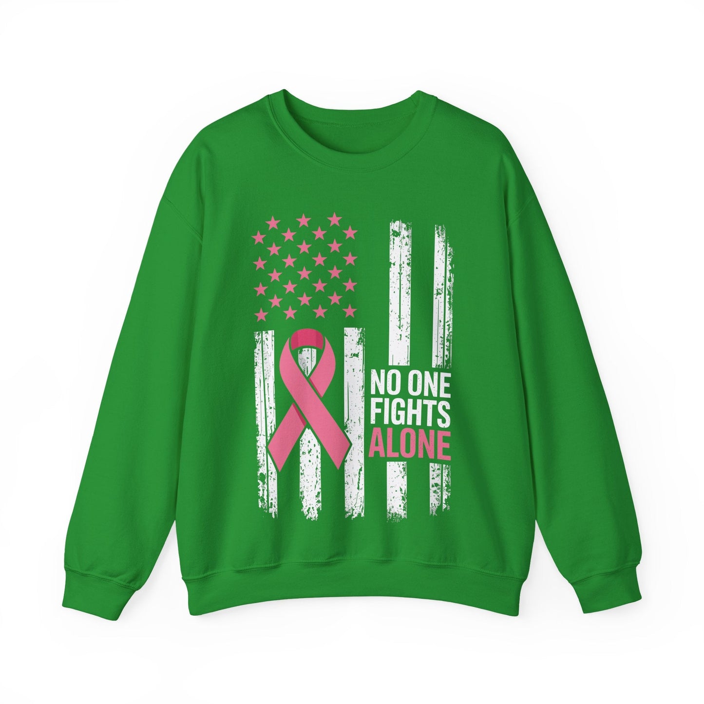 No One Fights Breast Cancer Alone American Flag Pink Ribbon Sweatshirt