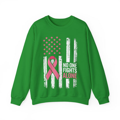No One Fights Breast Cancer Alone American Flag Pink Ribbon Sweatshirt