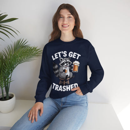 Funny Let's Get Trashed Raccoon Meme Humor Beer Drinking Sweatshirt