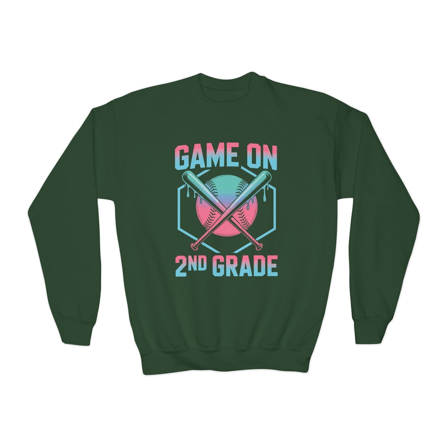 2nd Grade Back to School Baseball Drip Ice Cream Game On Kid Sweatshirt