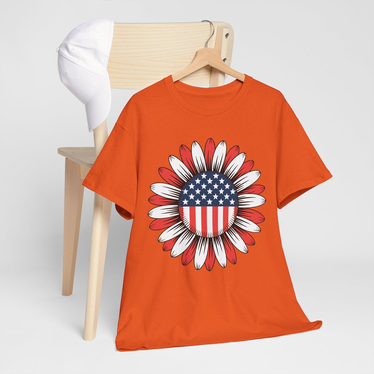 Sunflower American Flag 4th of July Women Men Merica USA T-Shirt