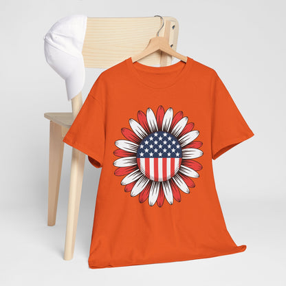 Sunflower American Flag 4th of July Women Men Merica USA T-Shirt