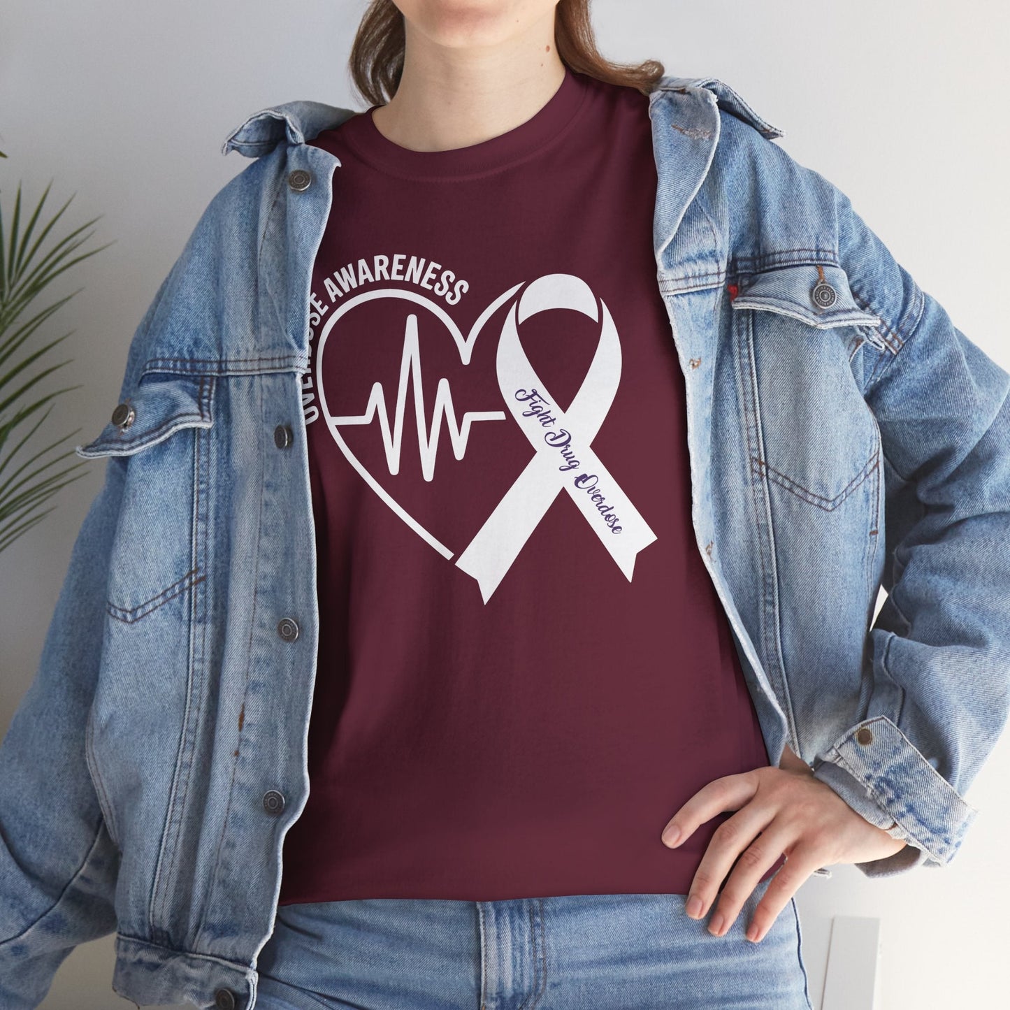 Overdose Awareness Month Heart Purple Ribbon Support T-Shirt