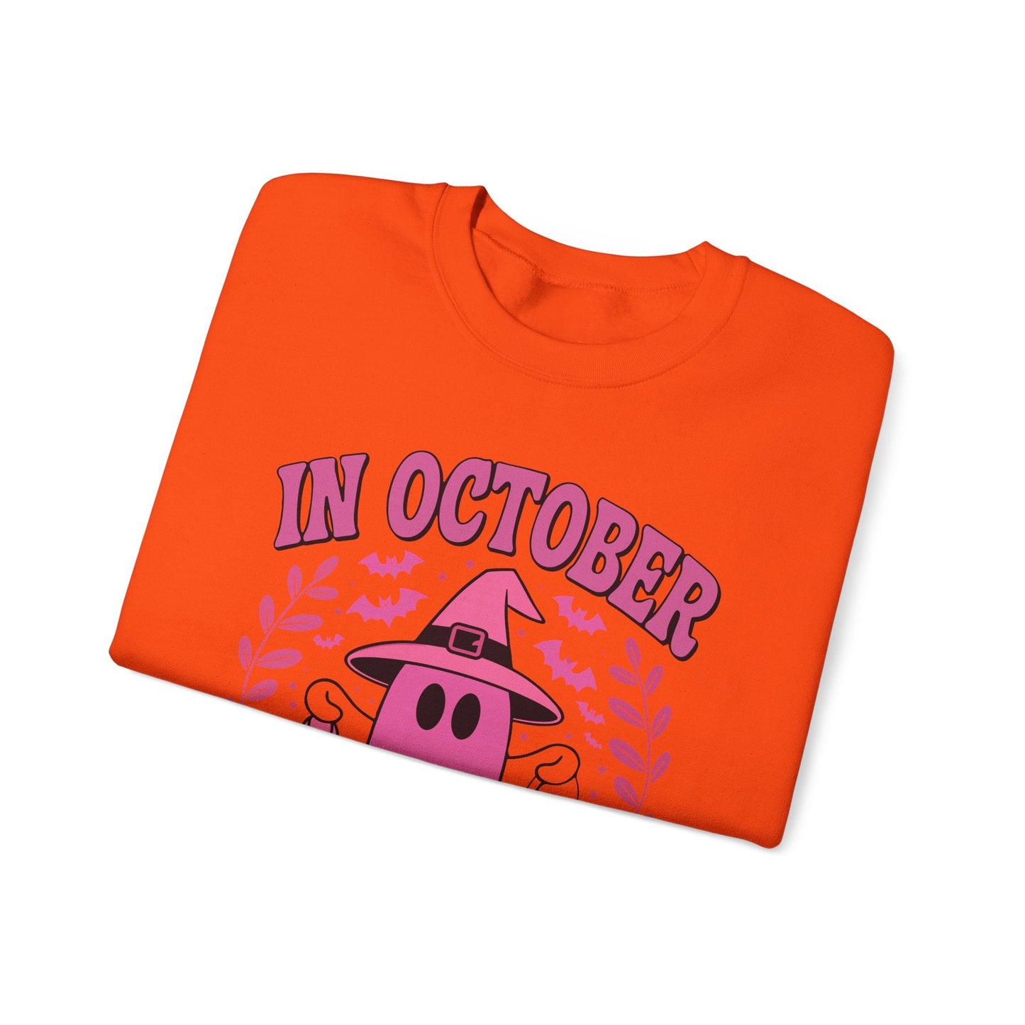 In October We Wear Pink Breast Cancer Awareness Halloween Sweatshirt