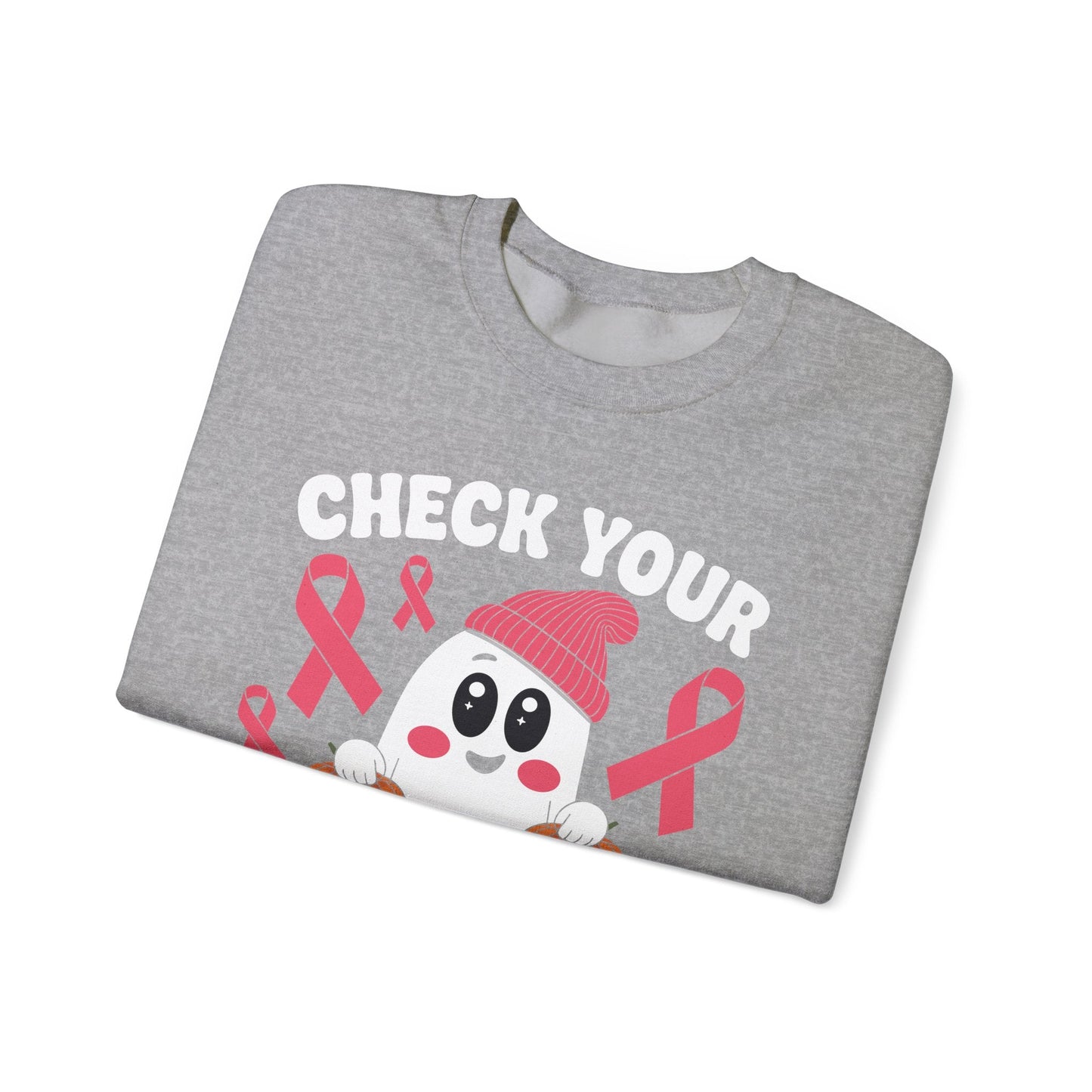 Breast Cancer Halloween Boo Ghost Check Your Pumpkins Womens Sweatshirt