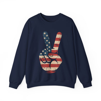USA Flag Peace Sign Hand 4th of July Patriotic Men Boys Sweatshirt