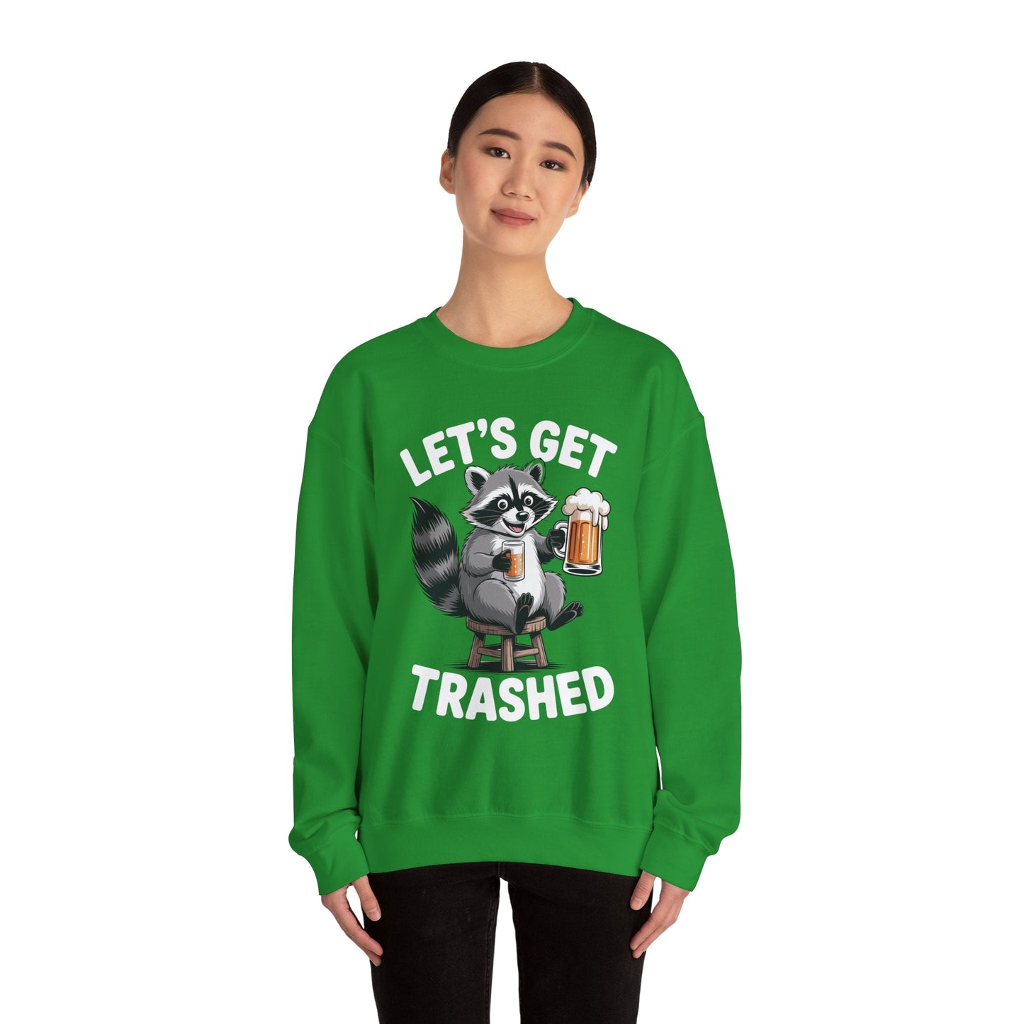 Funny Let's Get Trashed Raccoon Meme Humor Beer Drinking Sweatshirt
