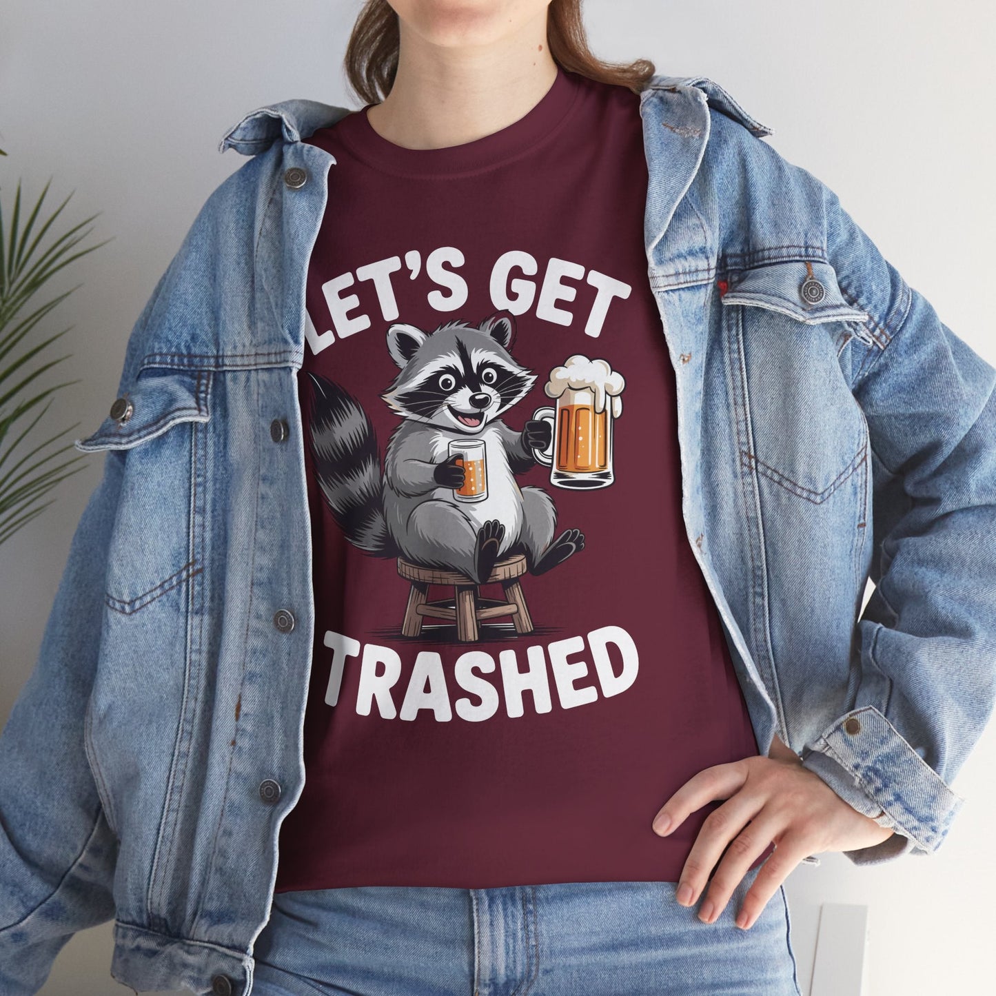 Funny Let's Get Trashed Raccoon Meme Humor Beer Drinking T-Shirt