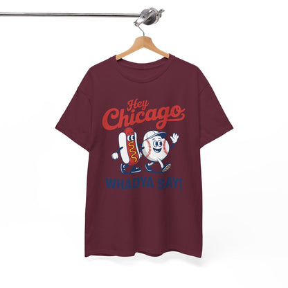 Hey Chicago Whadya Say Baseball and Hot Dog 4th of July Men Women T-Shirt