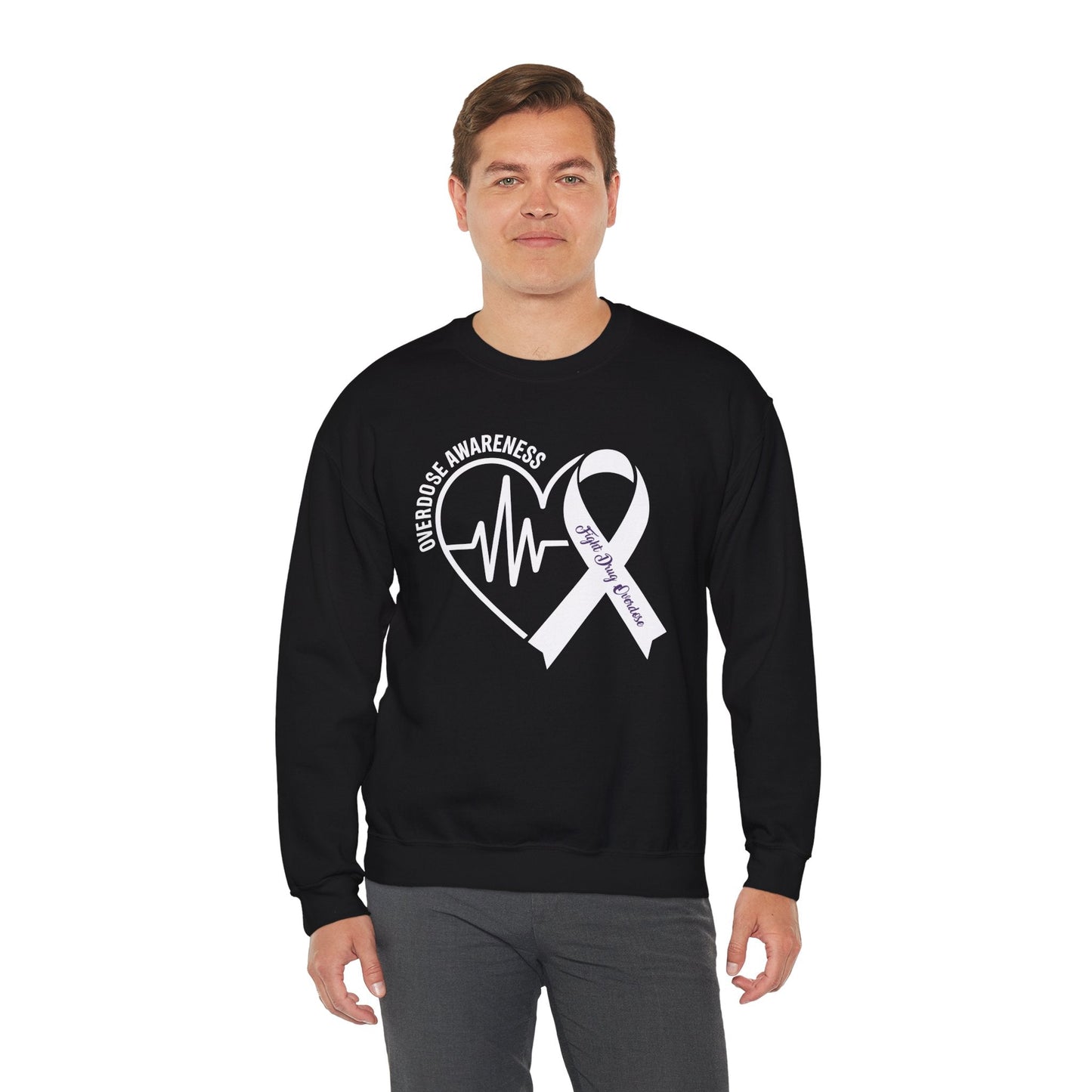 Overdose Awareness Month Heart Purple Ribbon Support Sweatshirt