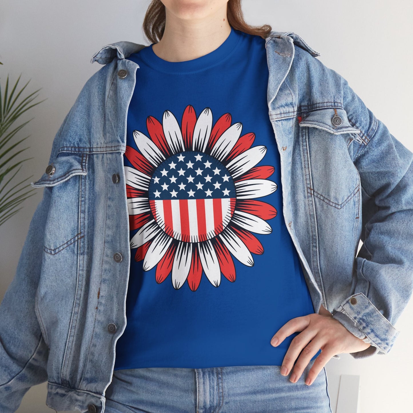 Sunflower American Flag 4th of July Women Men Merica USA T-Shirt
