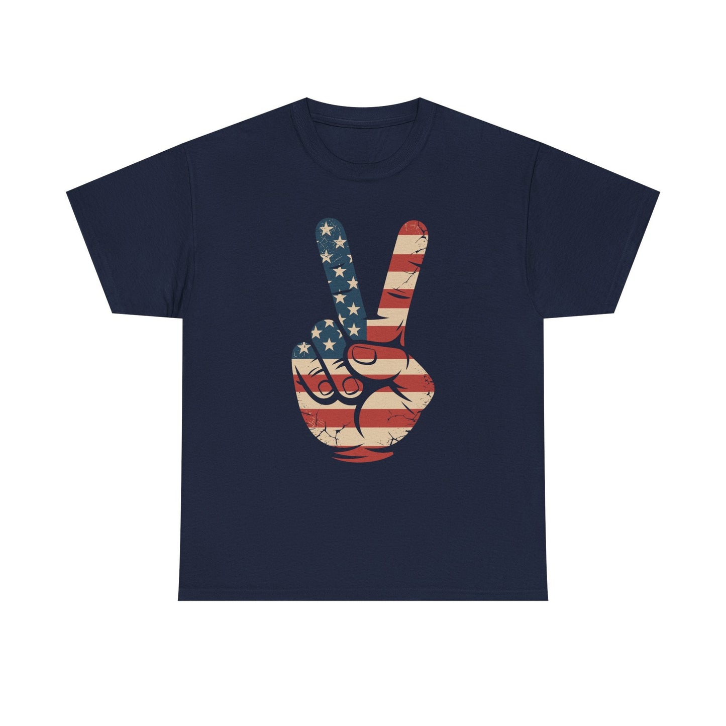 USA Flag Peace Sign Hand 4th of July Patriotic Men Boys T-Shirt