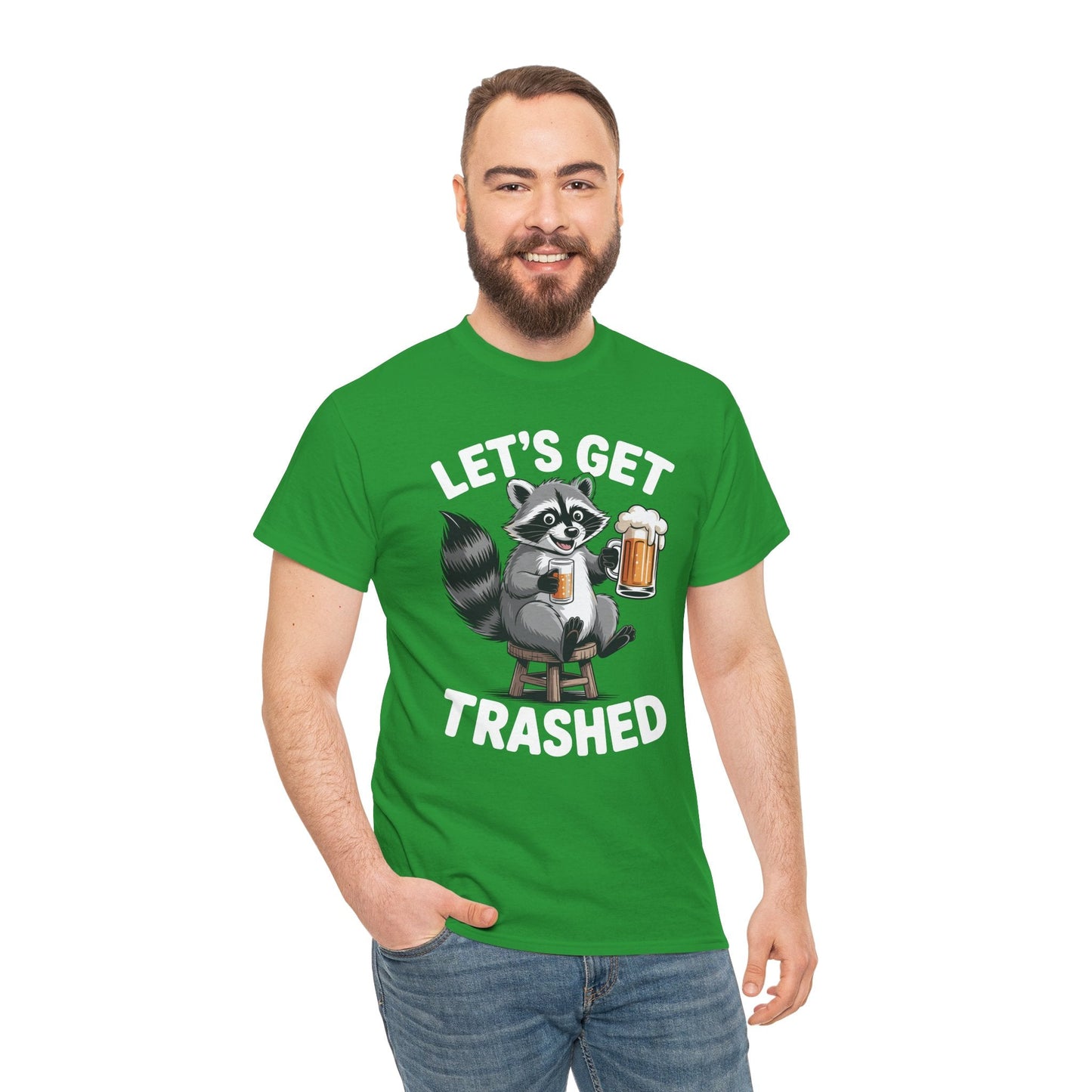 Funny Let's Get Trashed Raccoon Meme Humor Beer Drinking T-Shirt