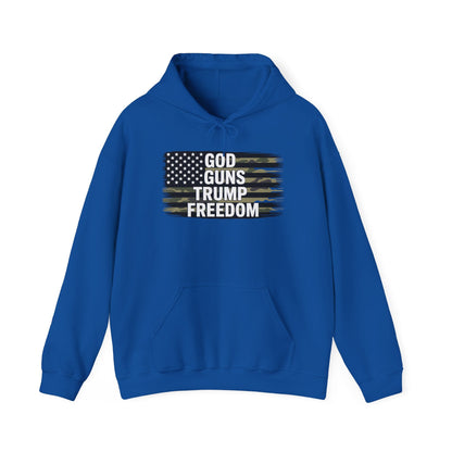 God Guns Trump Freedom Funny Camouflage Pro Gun USA Flag Hoodie