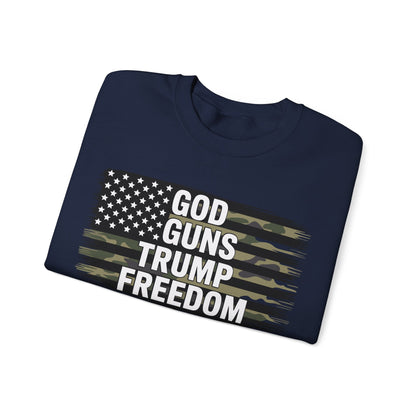 God Guns Trump Freedom Funny Camouflage Pro Gun USA Flag Sweatshirt