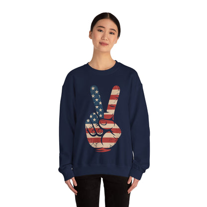 USA Flag Peace Sign Hand 4th of July Patriotic Men Boys Sweatshirt