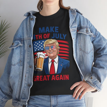 Funny Trump Make 4th Of July Great Again Drinking Beer T-Shirt