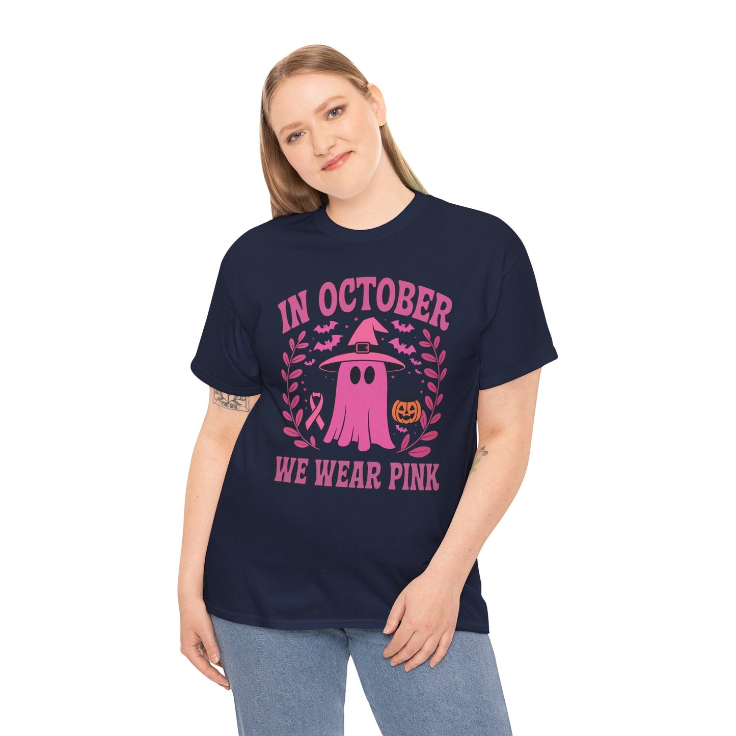 In October We Wear Pink Breast Cancer Awareness Halloween T-Shirt