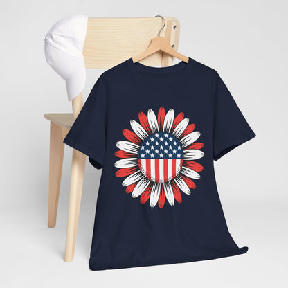 Sunflower American Flag 4th of July Women Men Merica USA T-Shirt
