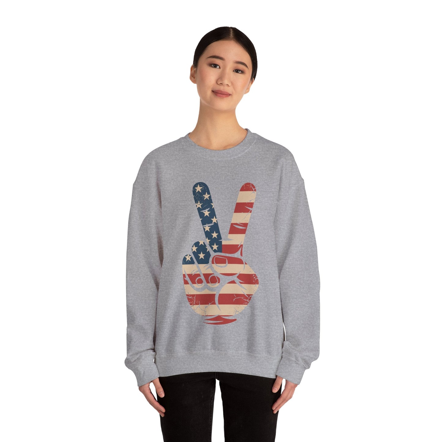 USA Flag Peace Sign Hand 4th of July Patriotic Men Boys Sweatshirt
