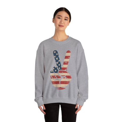 USA Flag Peace Sign Hand 4th of July Patriotic Men Boys Sweatshirt