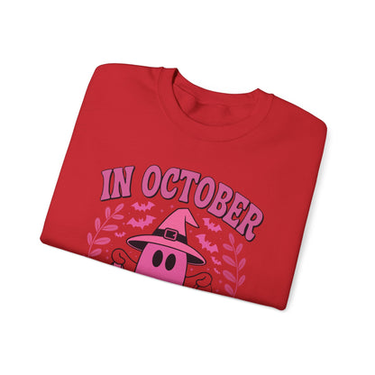 In October We Wear Pink Breast Cancer Awareness Halloween Sweatshirt