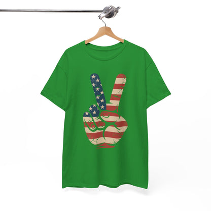 USA Flag Peace Sign Hand 4th of July Patriotic Men Boys T-Shirt