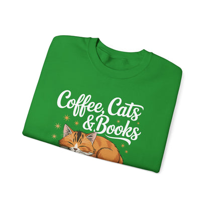 Coffee Cats & Books Lover, For Women & Girls, Funny Coffee Sweatshirt