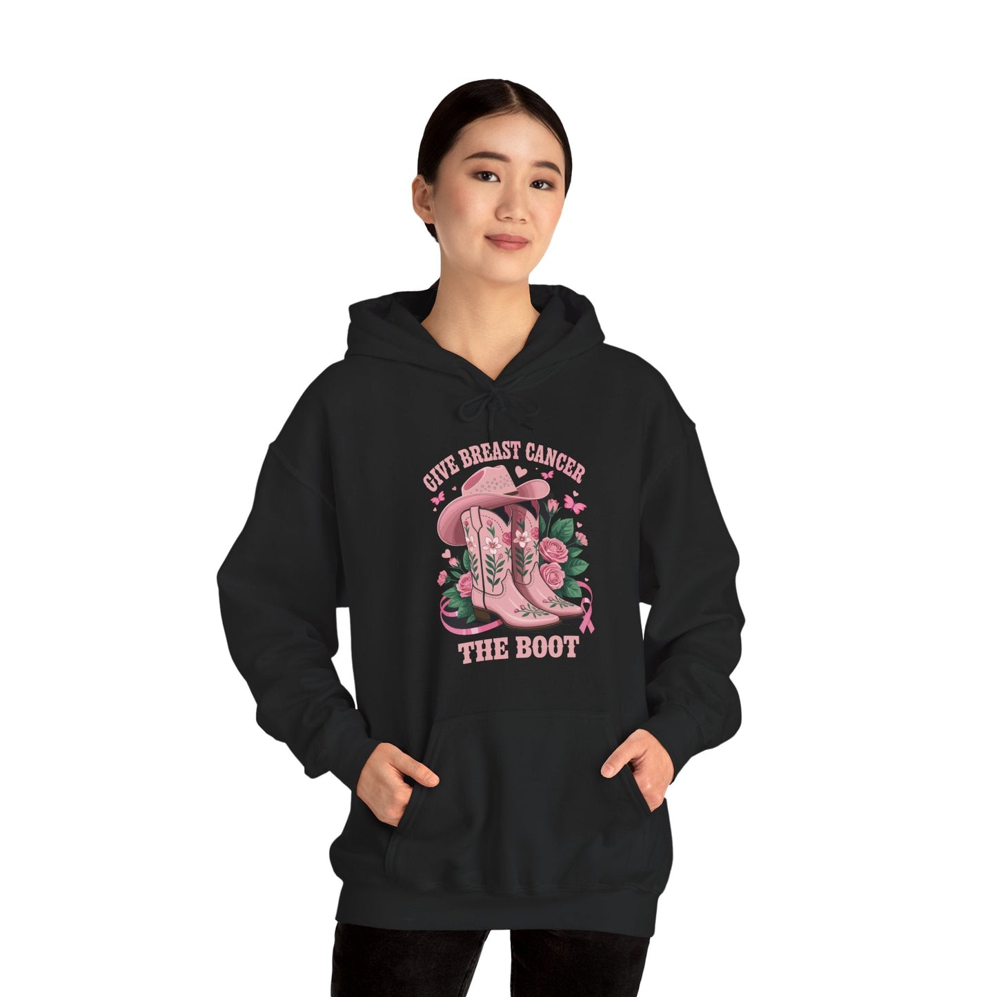 Give Breast Cancer The Boot Cowgirl Cancer Awareness Ribbon Hoodie