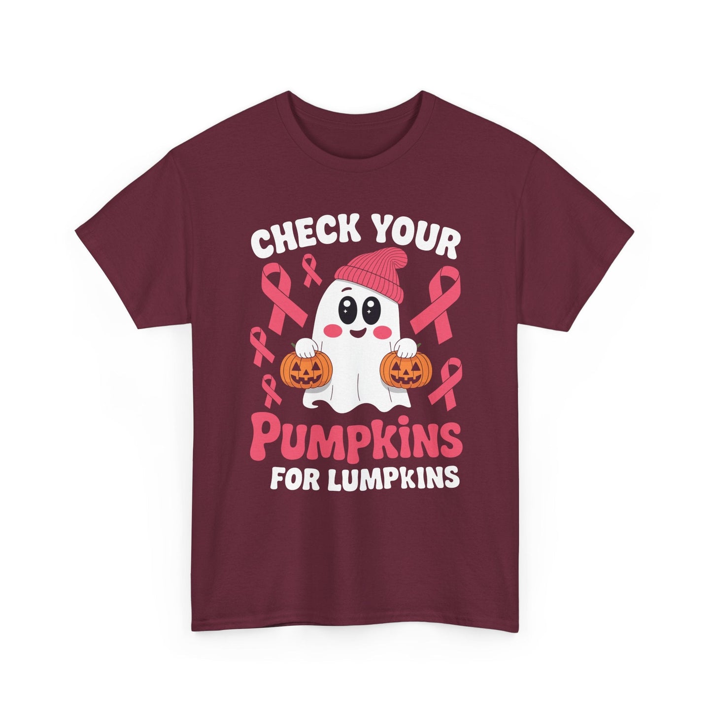 Breast Cancer Halloween Boo Ghost Check Your Pumpkins Womens T-Shirt