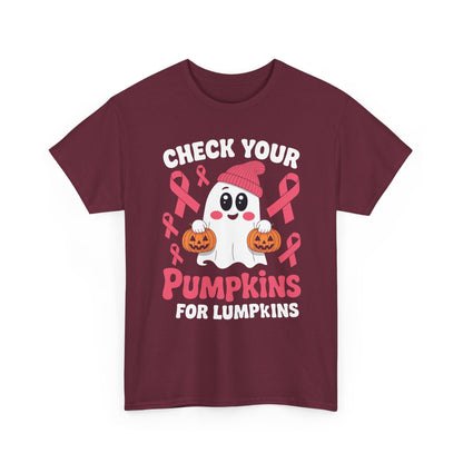 Breast Cancer Halloween Boo Ghost Check Your Pumpkins Womens T-Shirt