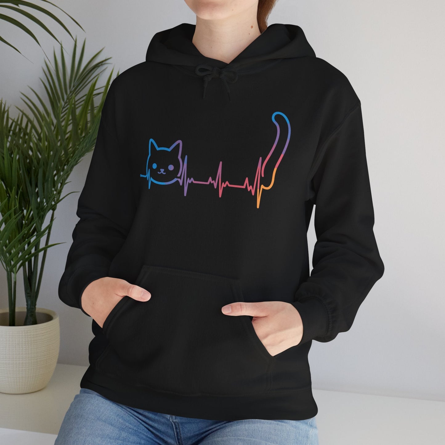 Heartbeat Cat Lover Animal Silhouette Cute Cat Hoodie