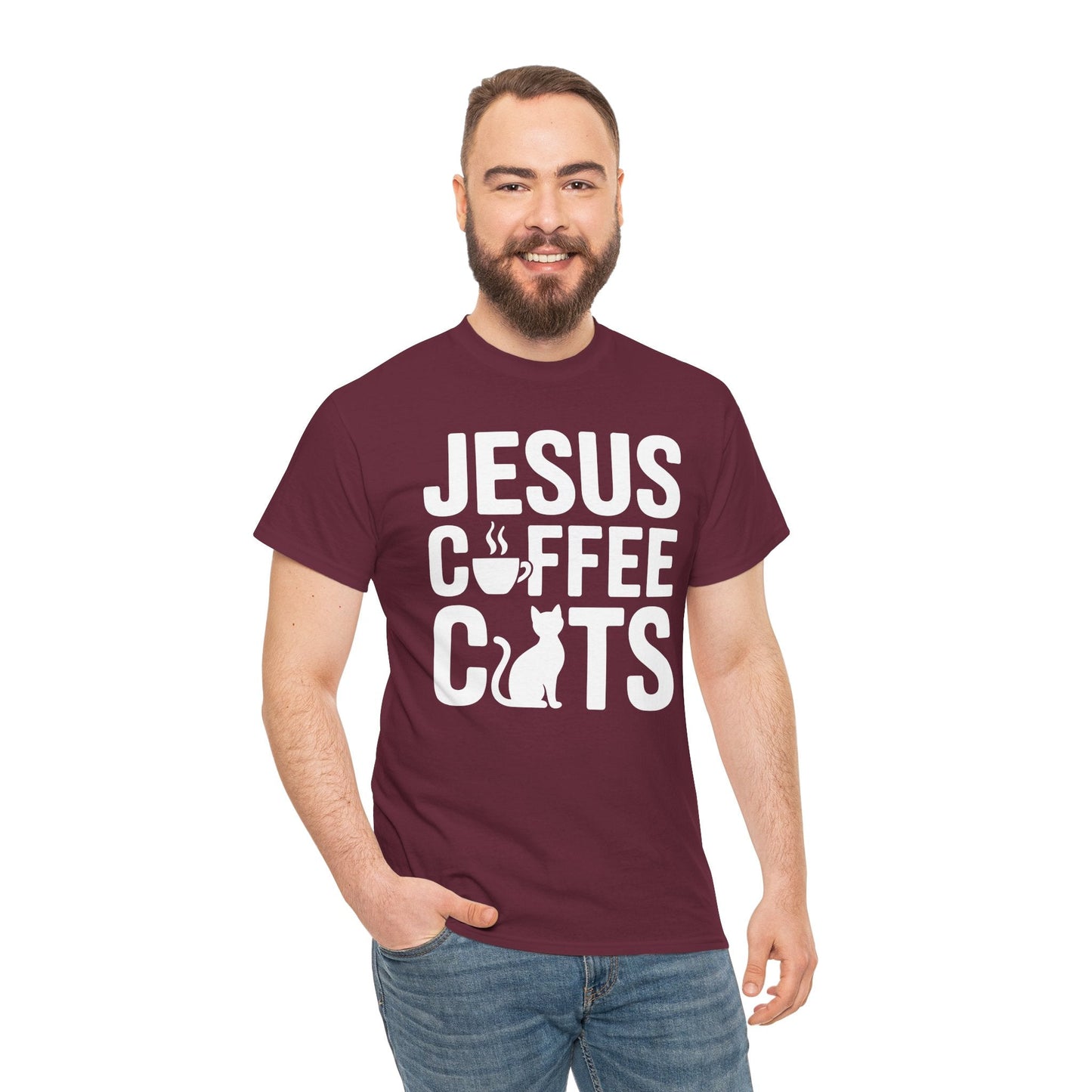 Christian Jesus, Coffee, Cats - Religous Cat Caffeine Lover T-Shirt
