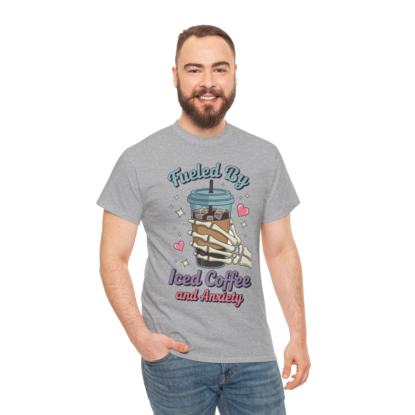 Fueled by Iced Coffee and Anxiety Funny Coffee Lover T-Shirt