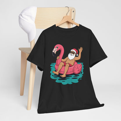 Santa Flamingo Floatie Funny Christmas In July Summer Xmas T-Shirt