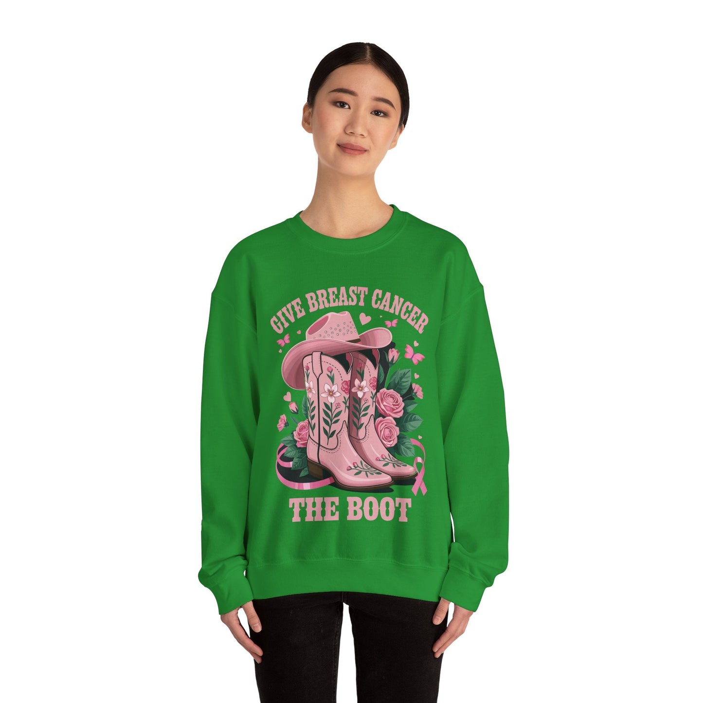 Give Breast Cancer The Boot Cowgirl Cancer Awareness Ribbon Sweatshirt