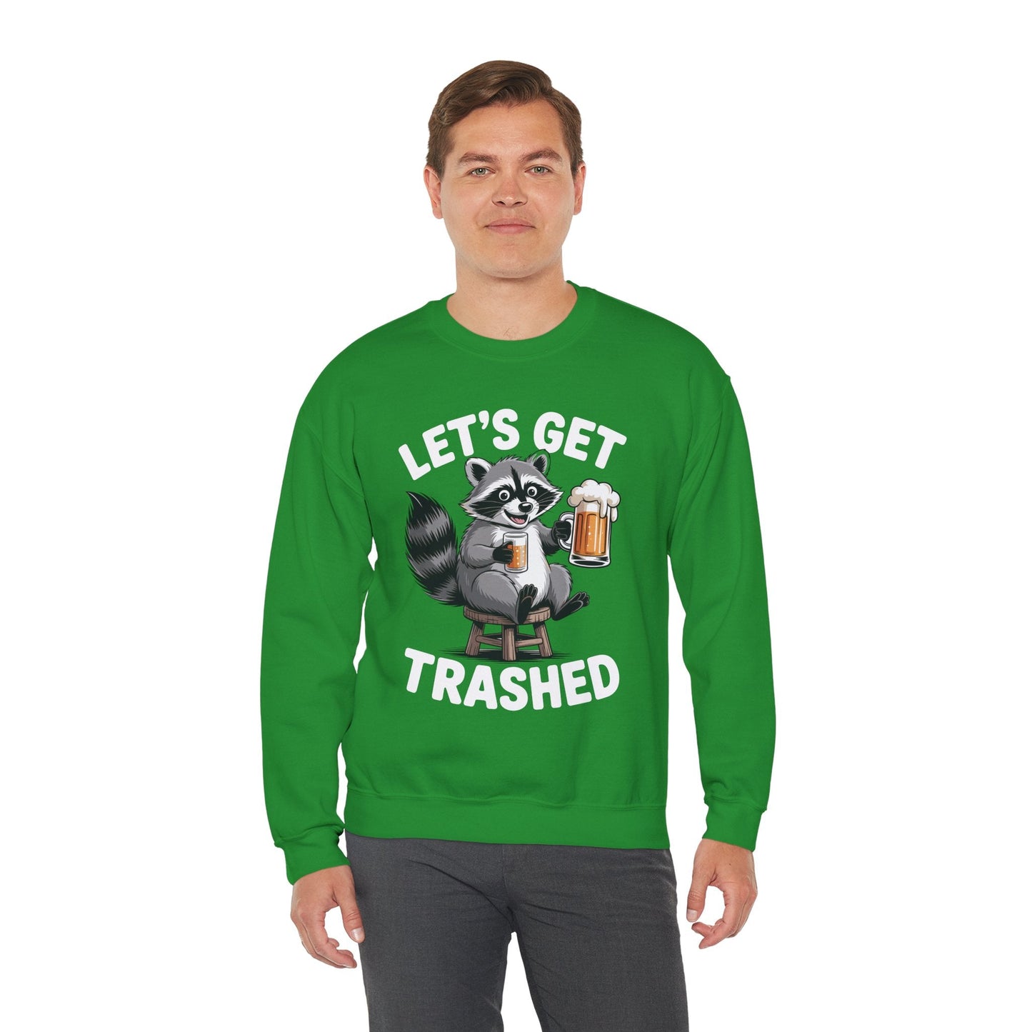 Funny Let's Get Trashed Raccoon Meme Humor Beer Drinking Sweatshirt