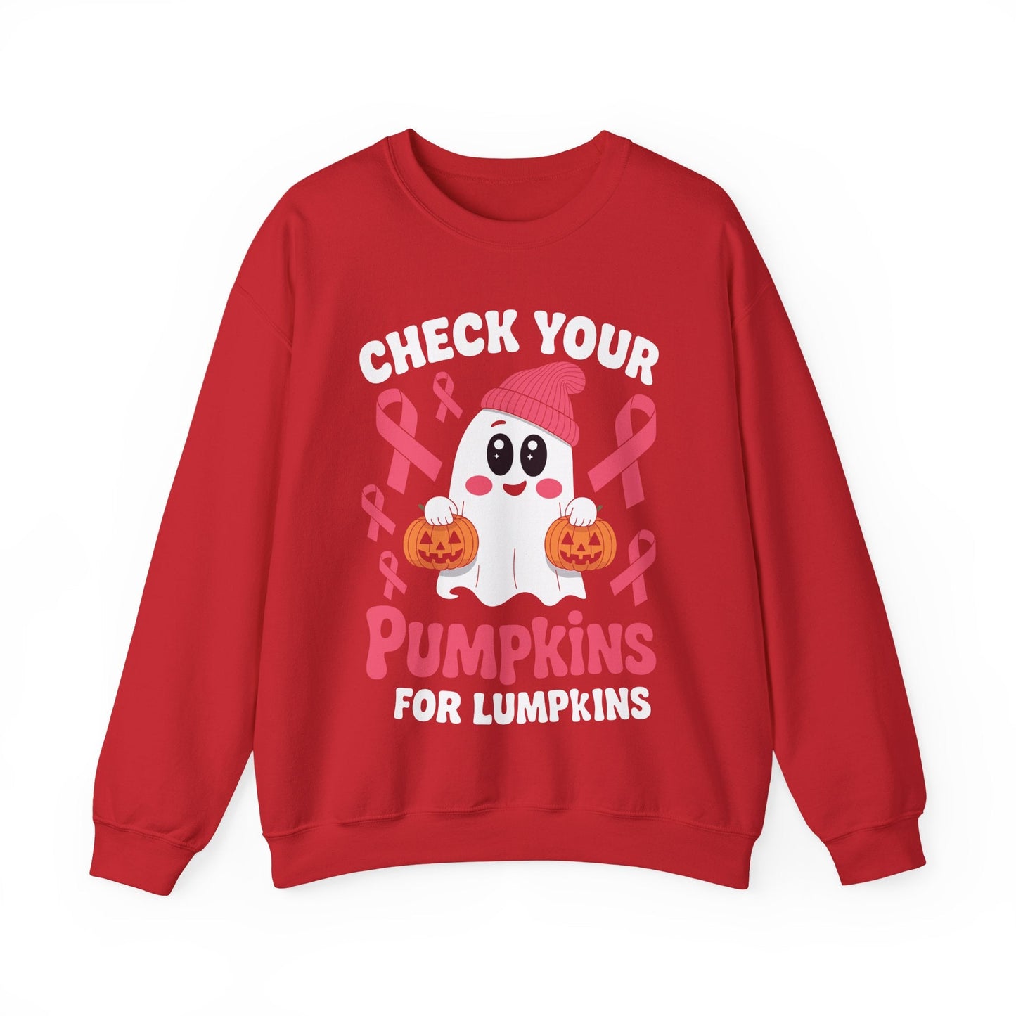 Breast Cancer Halloween Boo Ghost Check Your Pumpkins Womens Sweatshirt