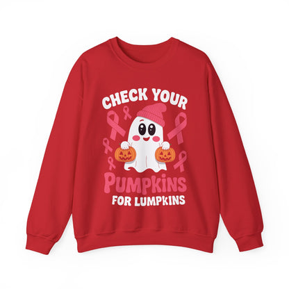 Breast Cancer Halloween Boo Ghost Check Your Pumpkins Womens Sweatshirt